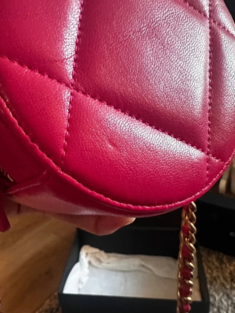 CHANEL Hot Pink Quilted Round Mini Crossbody with Gold Chain - Picture 16 of 16